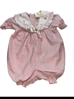 Vintage Tiny Tots Pink Seersucker Shorts Romper 18m